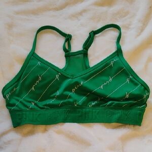 PINK Victoria's Secret Green Racerback Sports Bralette with Script Logo